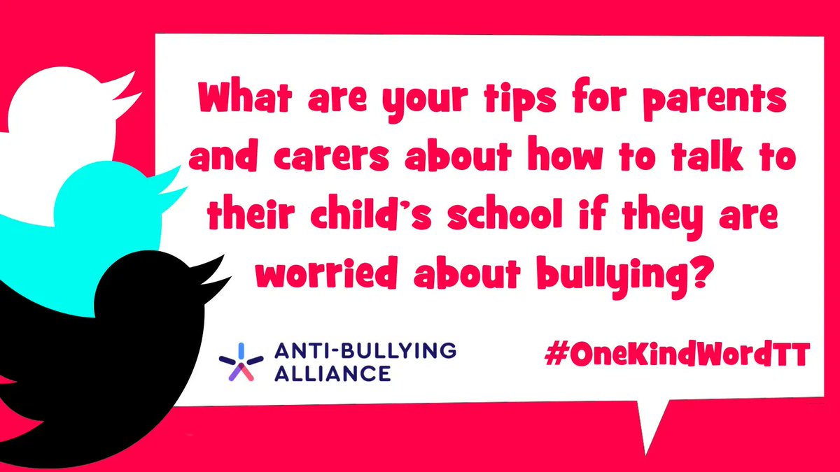 ABAonline's tweet photo. Next question: What are your tips for parents and carers about how to talk to their child’s school if they are worried about bullying? 

@kidscape @contactfamilies @mffonline_ @childnet @deputygrocott &amp; @Mubashar_AK for @NSPCC 
#OneKindWordTT https://t.co/dhsGb6rlNc