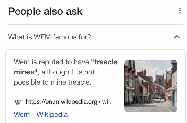 Just watching <a href="/taskmaster/">Taskmaster</a> and had to Google “Wem”. This is the first thing that comes up @gdavies <a href="/AlexHorne/">Alex Horne</a>