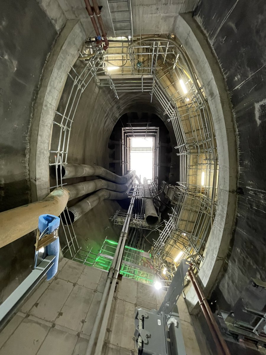 A privileged visit to the Bank station expansion project today - the most remarkable project on the Underground. This shot from the bottom of the Arthur St shaft (piercing King William St tube station). #hiddenlondon #Bankstation #Underground