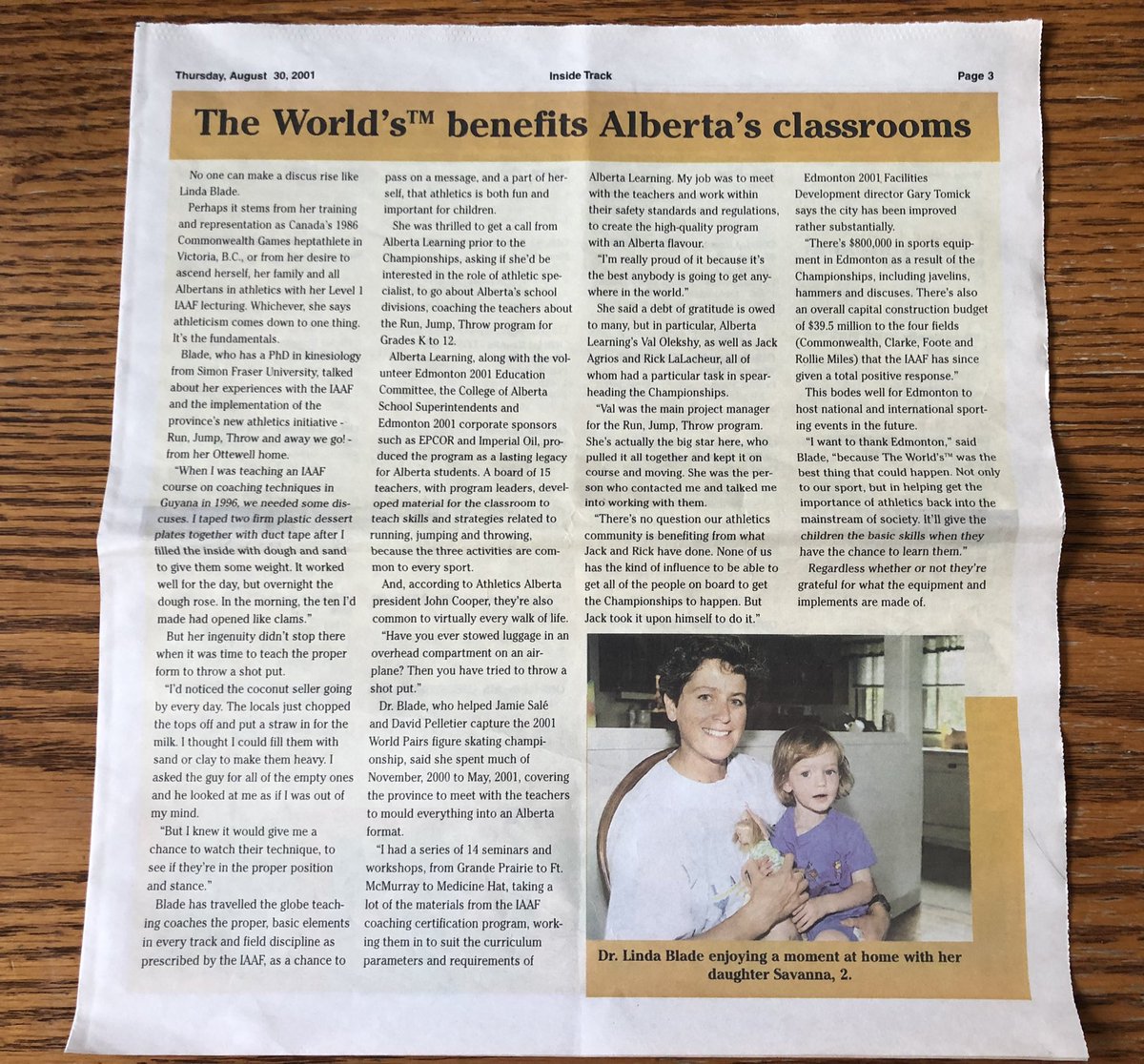 coachblade's tweet photo. Blast from the past…
Someone just sent this old paper to me in the mail.

The 2001 version of Linda Blade. 😃

#RunJumpThrow
#Fundamentals of #sport for #schools

Which has now turned into #MiniLegends program delivered by @athleticsab.

#LTAD
#trackandfield 
#WorldAthletics https://t.co/JZvV5mR58V
