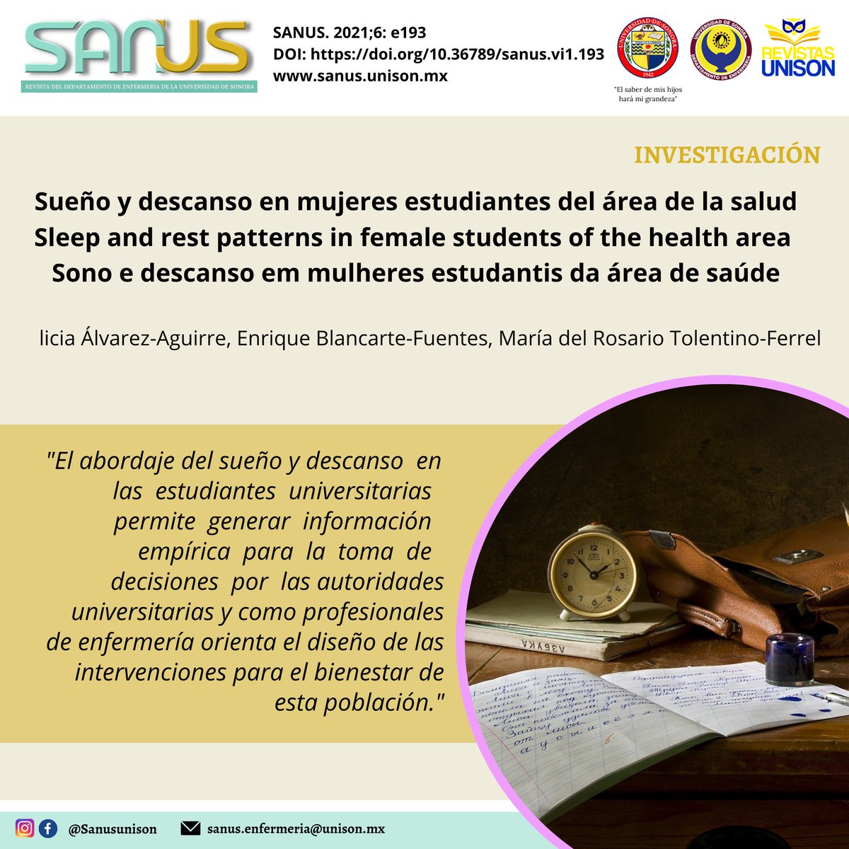 Revista_SANUS's tweet photo. ‼️Artículo completo: https://t.co/mJXm28YIBU

#soyunison #sanusunison #enfermeria #nursing #investigación #investigation #sueño #habitos #estudiantes #salud #mujeres #sleep #habits https://t.co/EaCqxs6Nbo