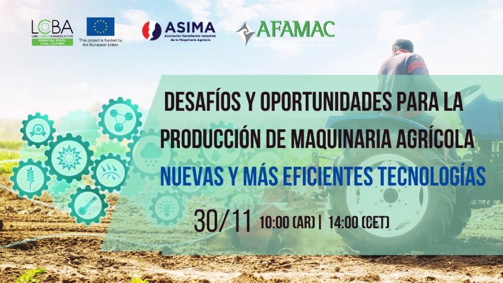 🔹Seminario web sobre producción de maquinaria agrícola
➡️La <a href="/AgenciaProCba/">Agencia ProCórdoba</a> invita a los interesados en participar del webinar “Desafíos y oportunidades para la producción de maquinaria agrícola”, organizado por <a href="/LowCarbonLATAM/">LCBA in Argentina, Brazil, Chile and Colombia</a> 

Más Info👉bit.ly/3CuIhaf 📸: LCBA
