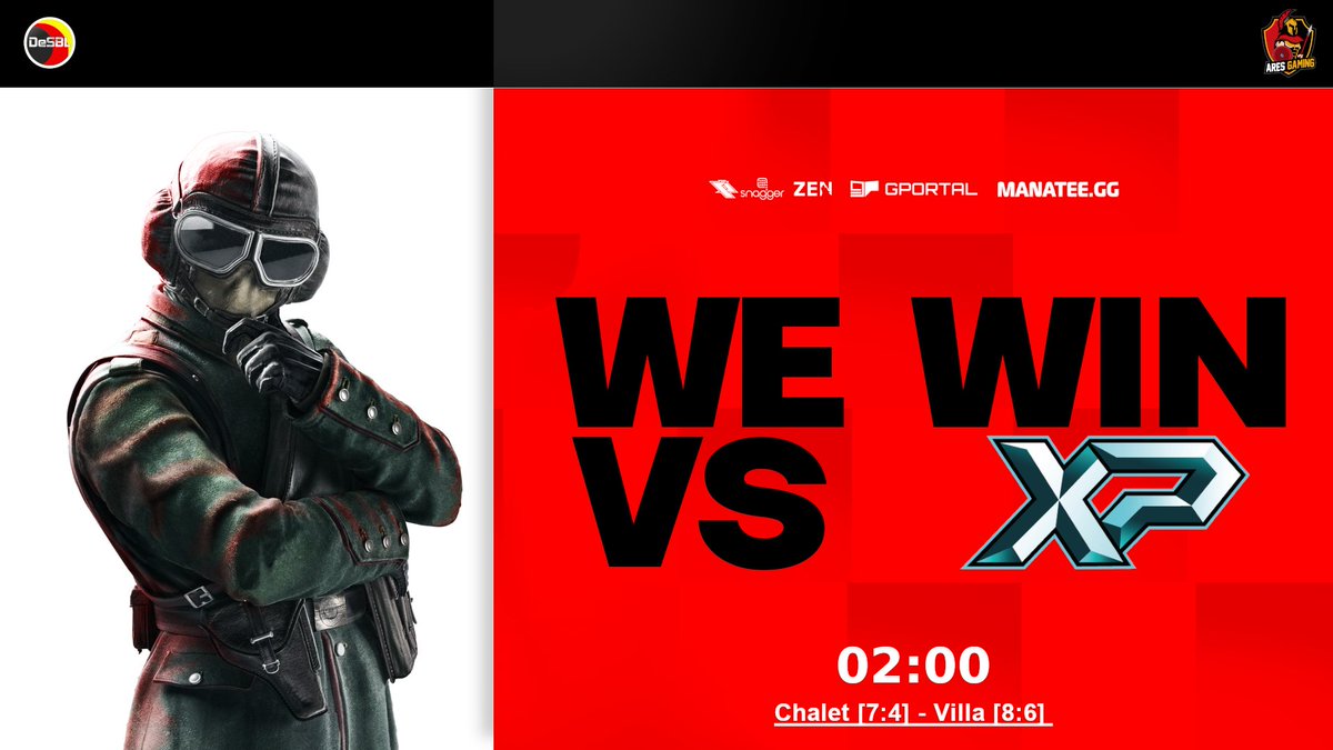 - Results -

In einem packendem Match können sich unsere Fährmänner von Team #Charon gegen das Academy Team von @Xperience_Orga durchsetzen💪

2 : 0 🔥
Chalet [7:4] - Villa [8:6]

GG 🤝 WP

#AhuAres ⚔️ <a href="/DeSBLR6/">DeSBL Rainbow Six</a> ⚔️ #AresArmy