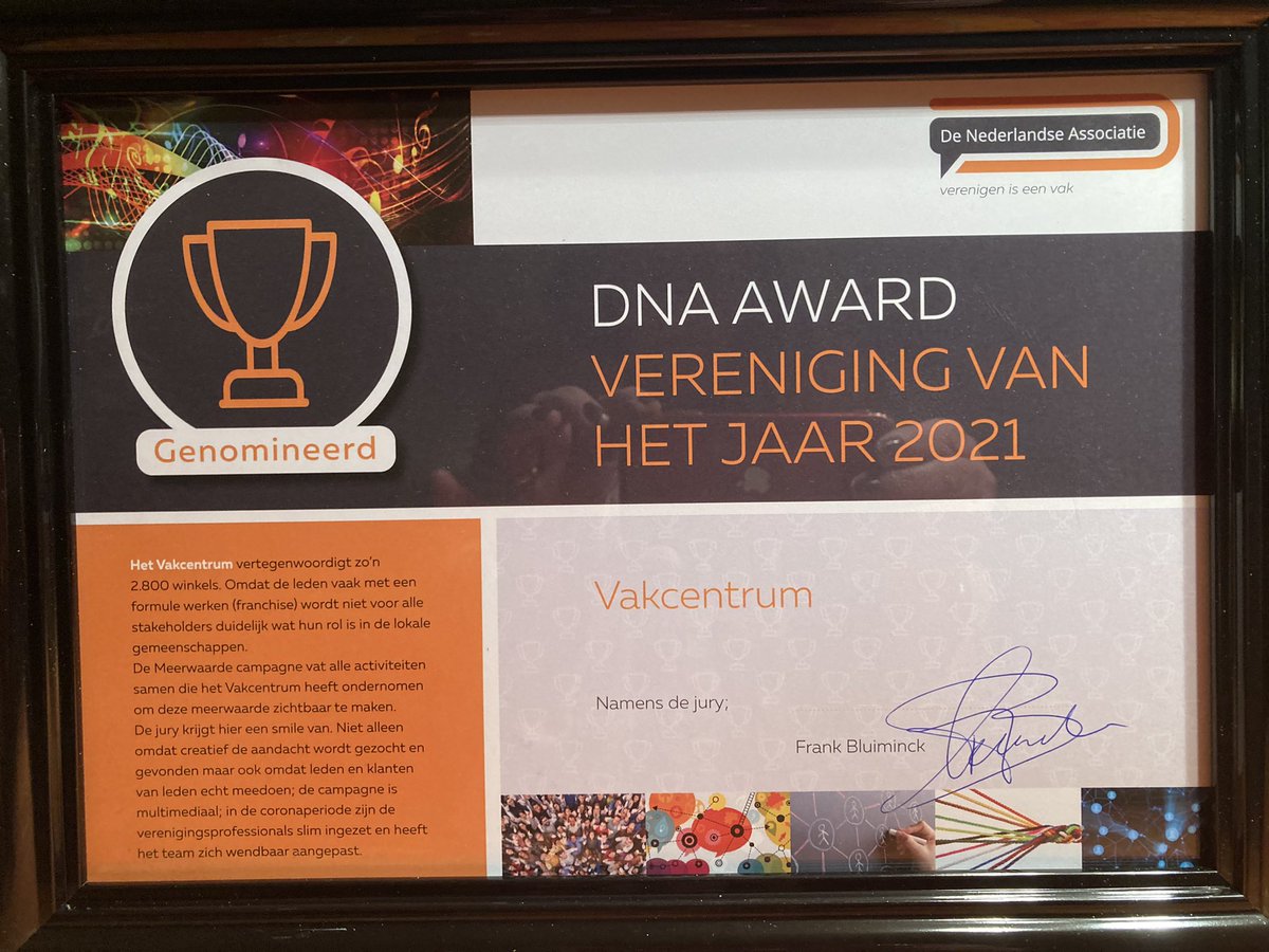Met het #MEERwaarde project bereikte het Vakcentrum de top 3 in de vereniging van het jaar wedstrijd om de #DNA award.Bekijk onze pitch: we.tl/t-qWaxv5v8Cs gemaakt in eigen huis <a href="/Vakcentrum/">Vakcentrum</a> #mkb #topteam