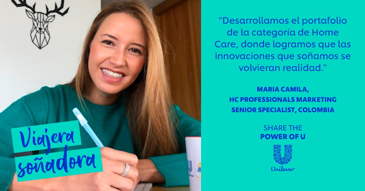 😀Conoce a Maria Camila Escandón, nuestra HC New Spaces + HC Professionals Marketing Senior Specialist en Unilever Colombia. 🇨🇴 Su pasión y creatividad ha sido clave para lograr importantes innovaciones dentro de la compañía. Y tú, ¿ya descubriste tu propósito? 💙
 
#PowerOfU