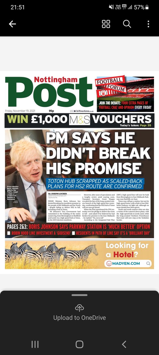 JoeLocker96's tweet image. Tomorrow&apos;s front.

@BorisJohnson tells me he didn&apos;t break any promises - despite failing to deliver HS2 in full and a hub at Toton (which was a 2019 manifesto promise).

#TomorrowsPapersToday