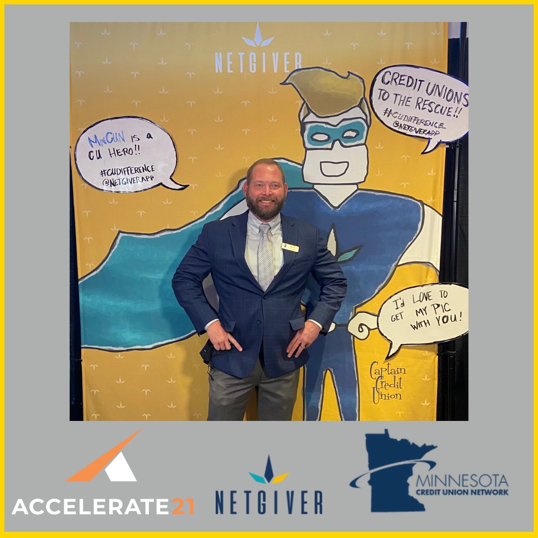 netgiverapp's tweet photo. It's a bird! It's a plane! It's Captain Credit Union! Stop by the NetGiver booth at ACCELERATE21 to get your picture with him!
Thank you, Kris Jacobsen, from @mncreditunions for stopping by the booth!
#ACCELERATE21
#MNCUN
#CUDifference
#MNCreditUnions
#NetGiver https://t.co/HIew99TF7i