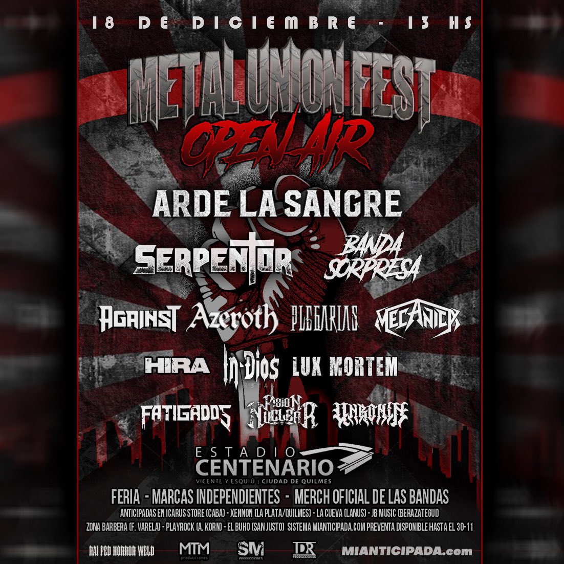 Amigos y amigas! Estamos muy contentos de contarles que vamos a formar parte del @metalunionfest el 18 de Diciembre en el Estadio Centenario Quilmes junto a un montón de bandas que te la vuelan! 🔥