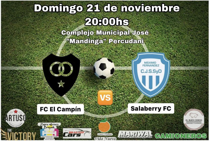 Fcelcampinofic1's tweet photo. 🔹Primera División de la Liga Bragadense de Fútbol 2021🔹
🕔Domingo 21 de noviembre a las 20:00hs.
⚽️FC El Campín 🆚 Salaberry FC
📍Complejo Municipal José “Mandinga” Percudani https://t.co/UWlvoqPao7