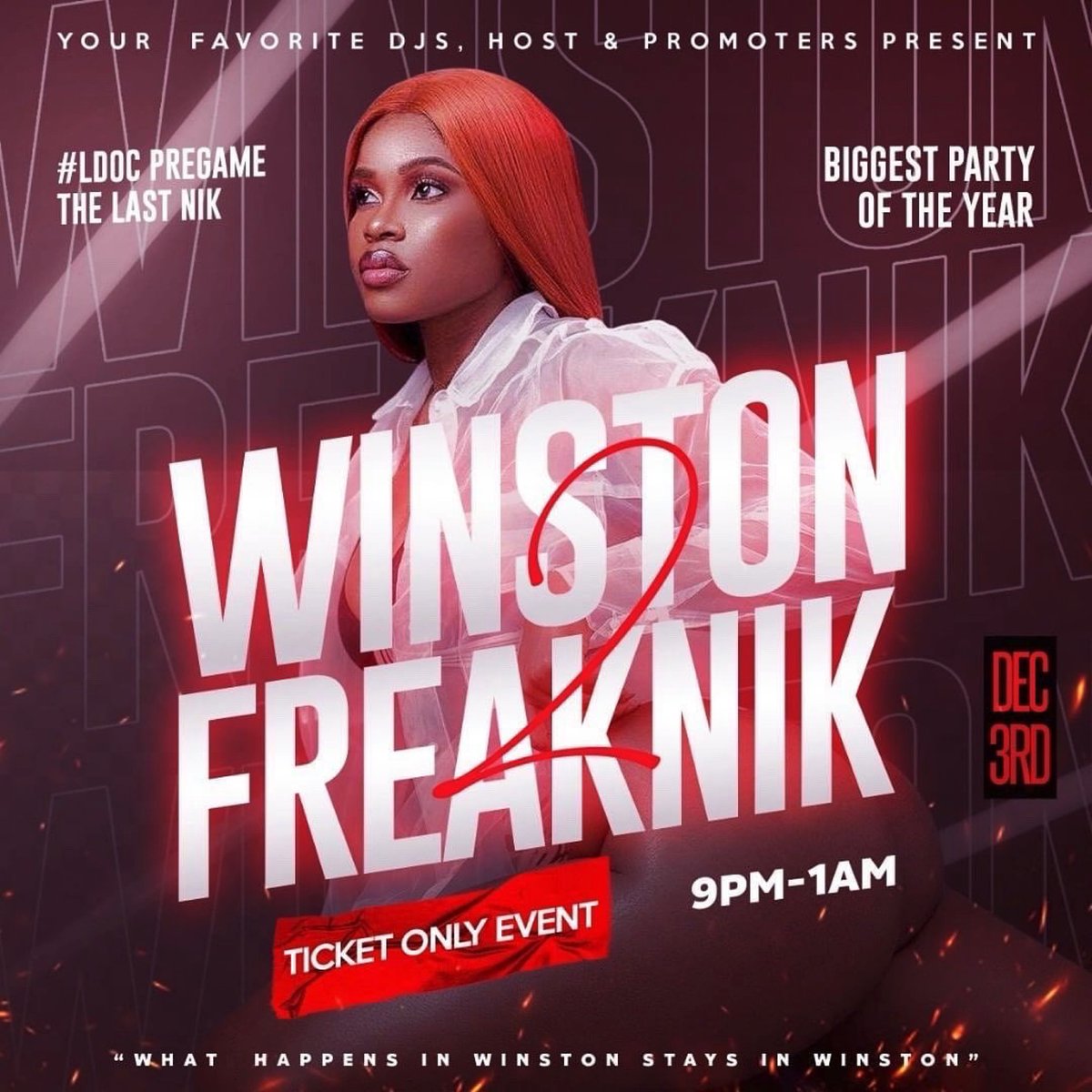 #WSSU LDOC🐏

TOP PROMOTERS, DJS &amp; HOST PRESENTS 👀 #WINSTONFREAKNIK2 💦😁 500+ PARTIED FIRST TIME 😮‍💨 HOW WE ACTING SECOND TIME 👀? #EXPLOREPAGE #WSSU25 

LYFT &amp; UBER RECOMMENDED ‼️

DEC 3RD 9PM-1AM 😁 BIGGEST PARTY OF THE YEAR🗣 

⚠️MUST GET A TICKET⚠️