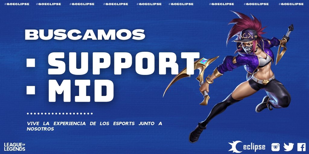Hola Invocadores, estamos buscando players que quieran sumarse a nuestro proyecto.
Requisitos:
▪️GM+ (LAS), M+ (BR).
▪️Disponibilidad horaria.
▪️Experiencia T3/2.
Se ofrece remuneración.
Pueden comunicarse vía DM o al correo eclipsegaming.ecg@gmail.com.
Se agradecen los Rt❤.