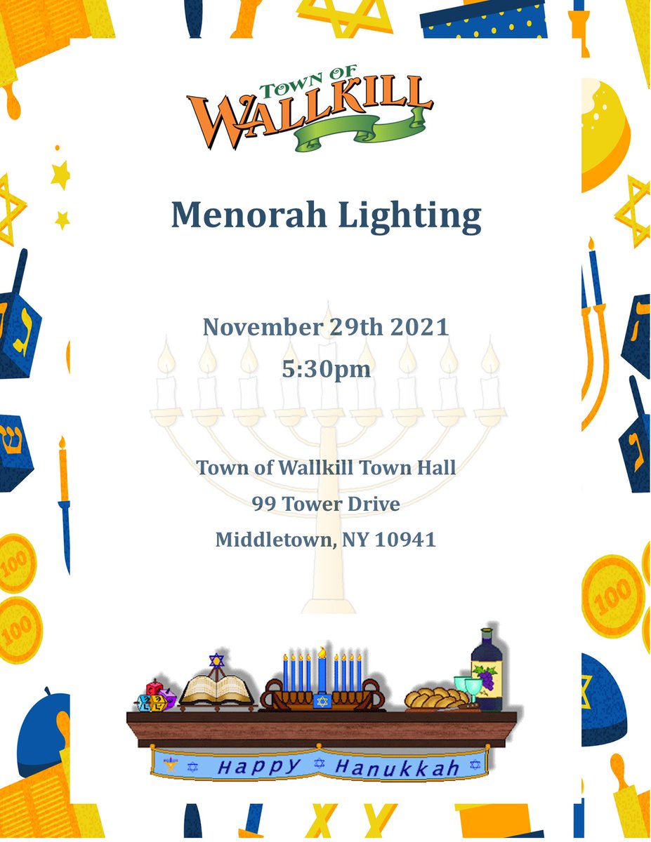 TownWallkill's tweet image. Please join us for the lighting of our Menorah on Monday Nov 29th at 5:30pm!