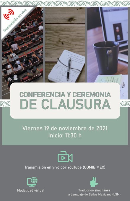 #CongresoCOMIE 
Mañana 19 de noviembre. 
A las 11:30 h

No se pierdan la Conferencia y Ceremonia magistral de clausura: La investigación educativa hoy: entre la tradición, los derechos y los nuevos horizontes abiertos por la pandemia
Participara: Inés Dussel y Germán Álvarez