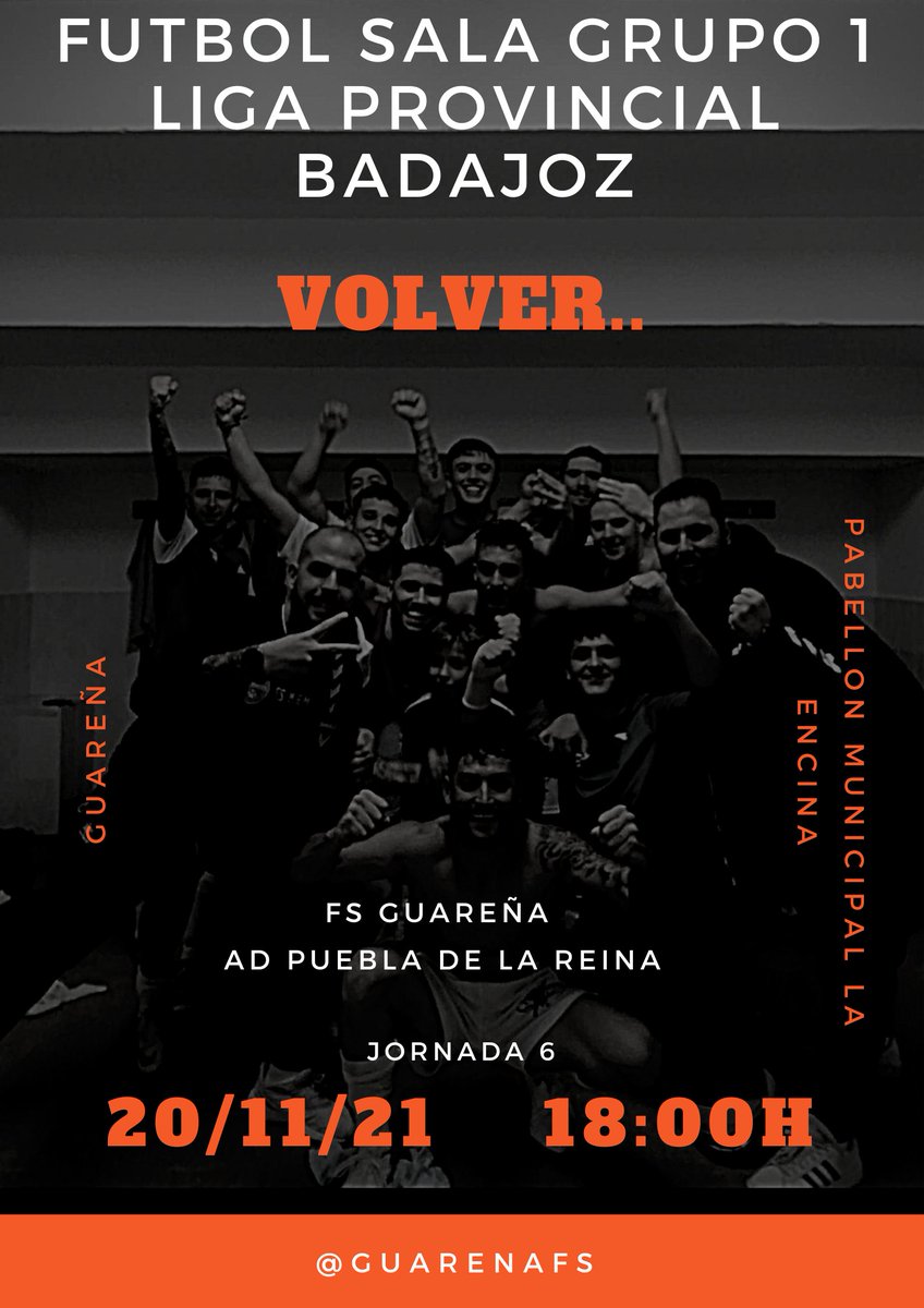 Sábado 20 de Noviembre desde las 18:00 horas Pabellón La Encina de Guareña
<a href="/FsGuarena/">FSGuareña</a> - <a href="/AsociacionReina/">Asociación Deportiva Cultural Puebla de la Reina</a>