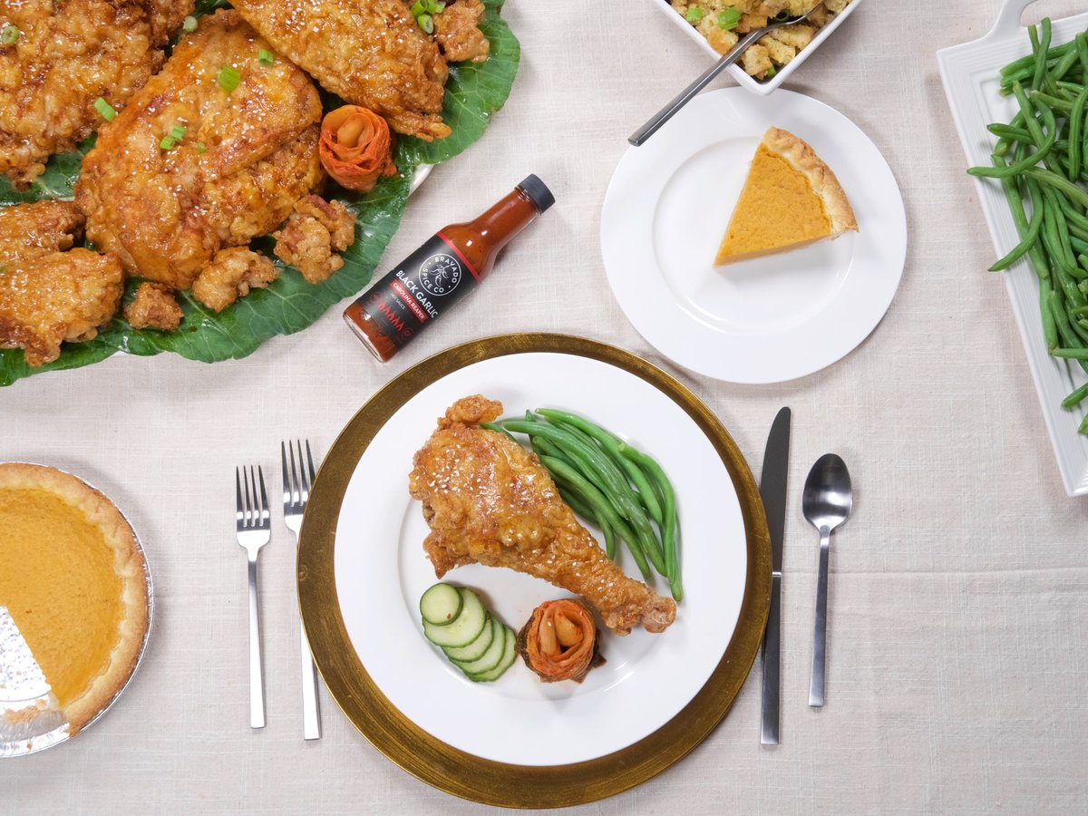 We break down an entire Turkey, fry it Korean style and toss in a Black Garlic &amp; Carolina Reaper spiked sauce.

See how we did it. bravadospice.com/blogs/recipes/…