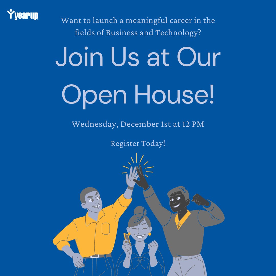 Our Puget Sound Open House event is coming up! 🎉

Join us on December 1st at 12 PM to learn how Year Up can help you launch your dream career!

Register now through your student portal.