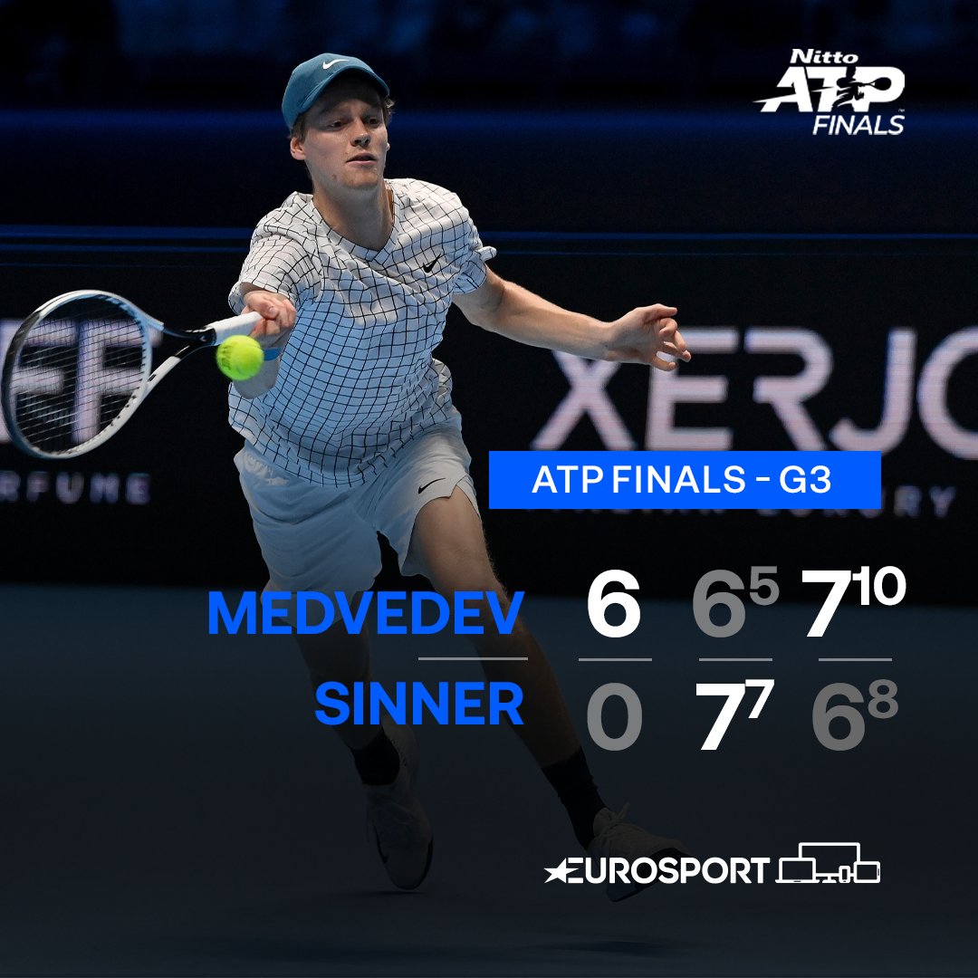 Eurosport_IT's tweet photo. APPLAUSI PER SINNER! 👏👏👏

Dopo un primo set da incubo il giovane azzurro va vicino alla vittoria contro Medvedev: il russo però rimane ancora imbattuto a Torino 🎾🇷🇺

#EurosportTENNIS | #ATPFinals | #Sinner | #Medevedev | #Torino https://t.co/XrUd8PyHZb