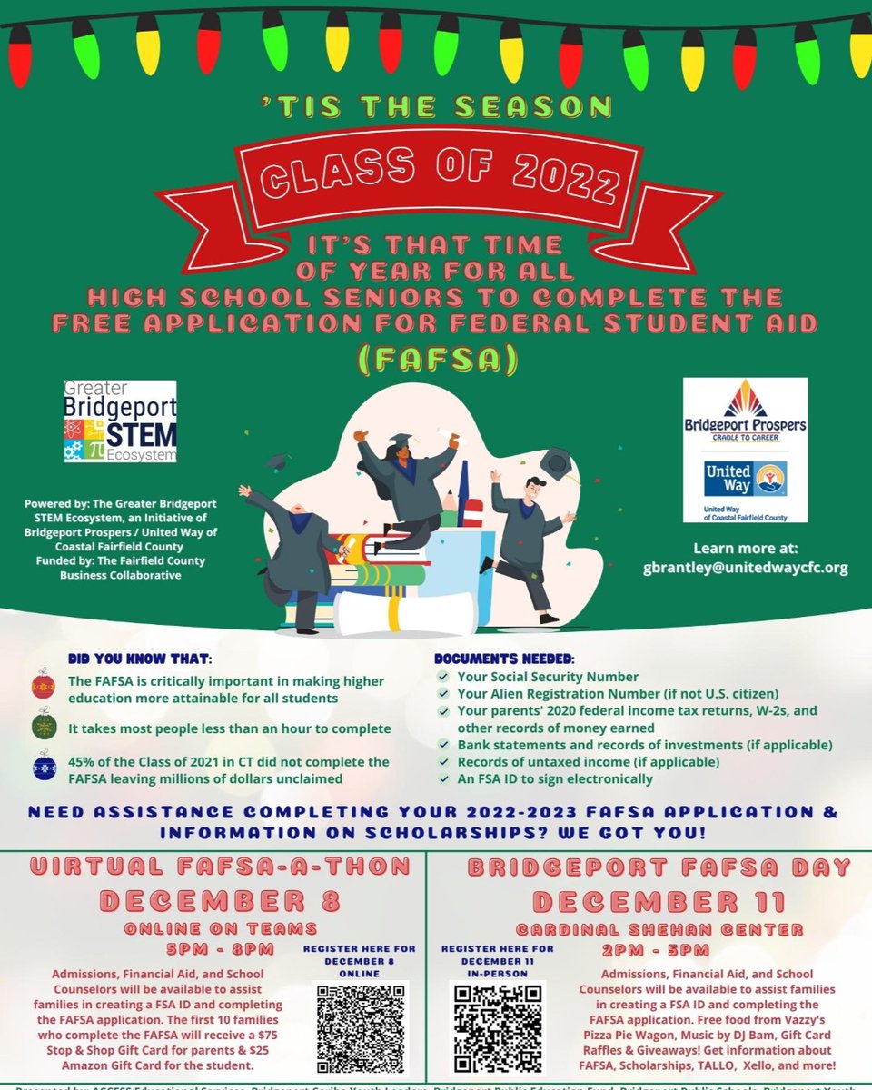 BCYLeaders's tweet photo. Need assistance completing your 2022-2023 FAFSA? The Bridgeport Eco System has put together two events to help you with everything. Register today! https://t.co/UAxSzWxivQ