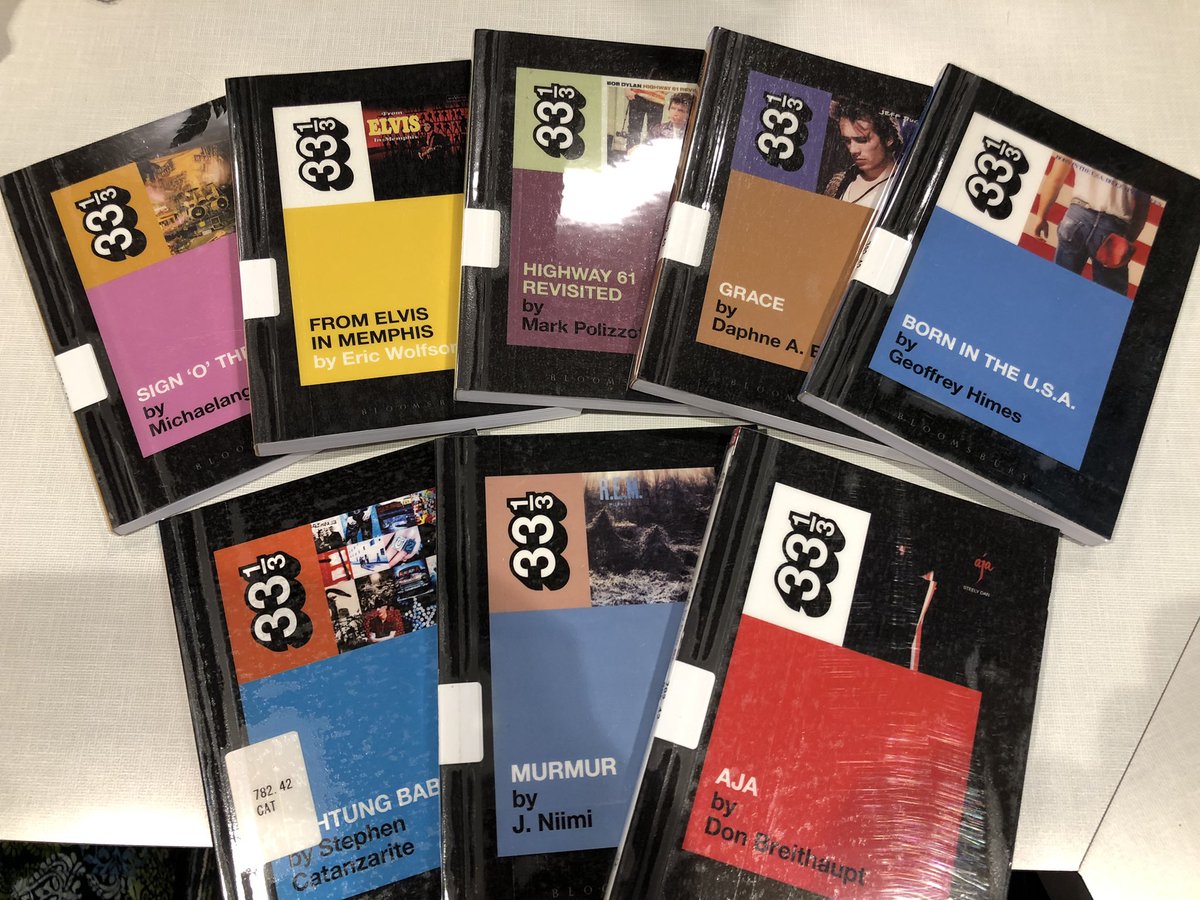 willnjayne's tweet photo. We have a bunch of new books in the library and I’m most excited about this set of 33-1/3 books! Little book nuggets about classic albums for the music lovers out there! 💿📕🎵 @burrolibrary https://t.co/B21xi4jxQc