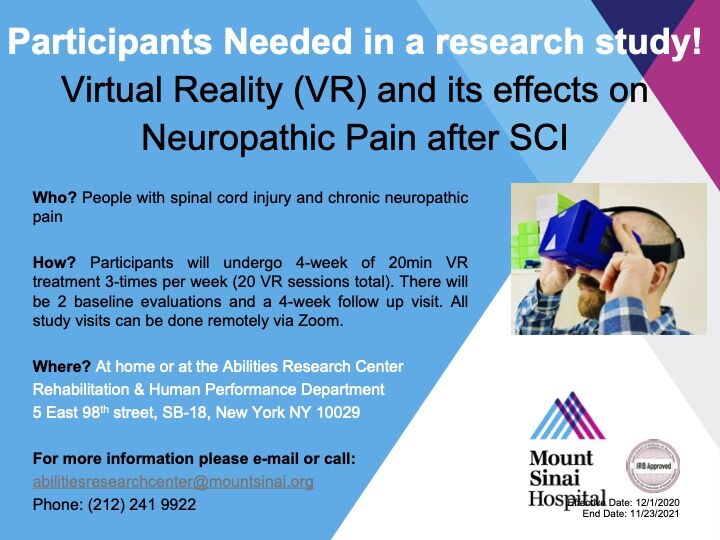 MountSinaiRehab's tweet photo. Are you, or someone you know living with neuropathic pain after spinal cord injury? https://t.co/562VR7deJ0
