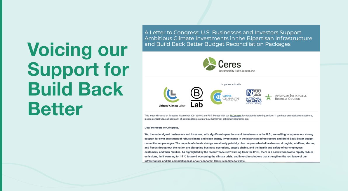 We have the best chance to pass meaningful climate policy that also builds out our economy. So when @Biz_CL and <a href="/Citizensclimate/">Citizens' Climate Lobby</a> invited us to sign onto <a href="/CeresNews/">Ceres</a> petition to support this policy, we did it instantly. Link to petition: hubs.li/H0_v52W0