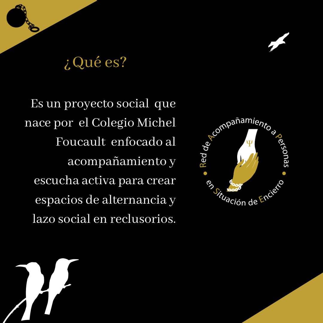 ColegioFoucault's tweet photo. ¿Ya conoces los proyectos sociales que el Colegio Michel Foucault tiene? 🤔
¡Conoce nuestra Red de Acompañamiento a Personas en Situación de Encierro!
¡Hagamos lazo social! 🤝
#ColegioMichelFoucault #Reddeescucha #proyectosocial #Reclusorio #Crítica #Política #Poética https://t.co/NKZpr5e4Hk