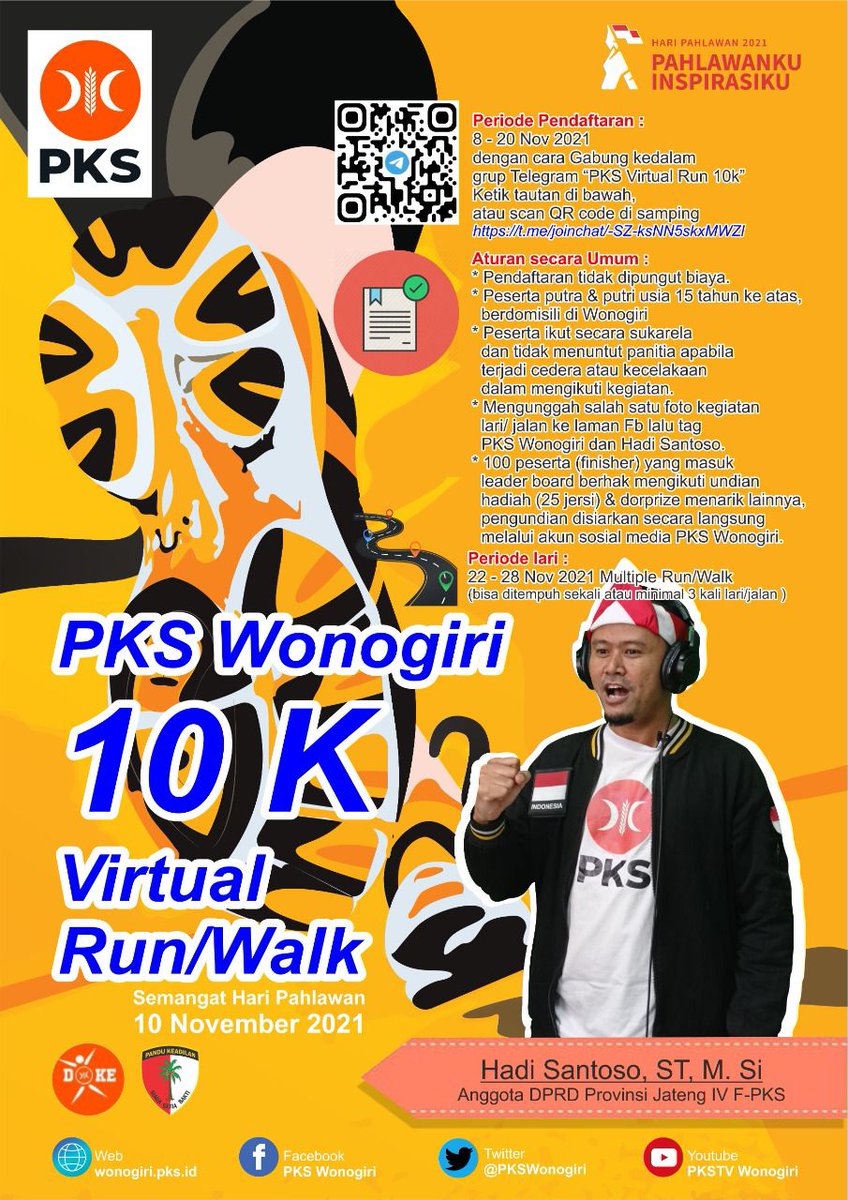 PKSWonogiri's tweet photo. 🚶🏃🚶🏃🌬️🌬️
Masih semarak Hari Pahlawan 10 November, Yuk bareng @PKSWonogiri dan mas @hadisantososmg ikutan acara ini 😀
#HariPahlawan
#10November
#PahlawankuInspirasiku
#TerimakasihPahlawan
#SehatBugarSepanjangUsia https://t.co/bg3xq8qmjV
