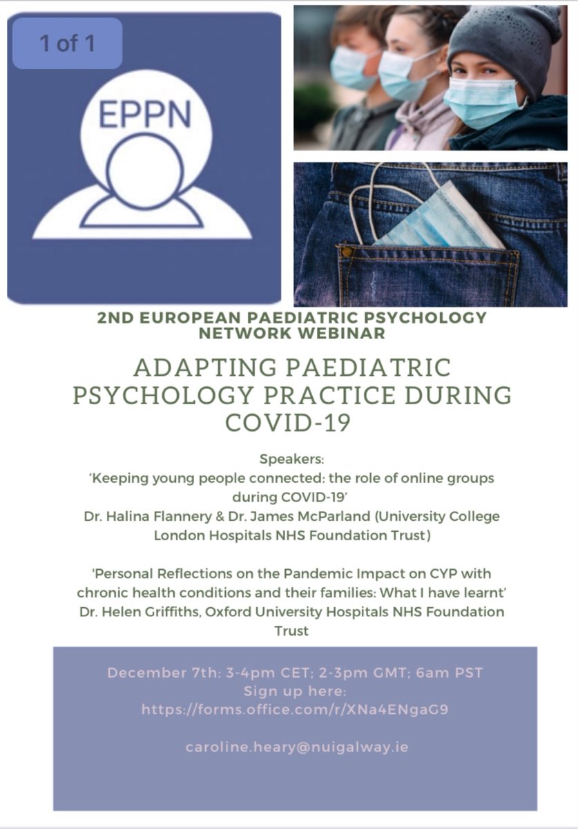 caroline_heary's tweet photo. Join us for our 2nd EPPN webinar @EPPN4 on ‘Adapting Paediatric Psychology Practice during COVID-19’. December 7th. Speakers: @halinaflannery @DrHCGriffiths @JamesCMcParland
Sign up here: https://t.co/JltriQr6u5 https://t.co/GSnMbuCh3I