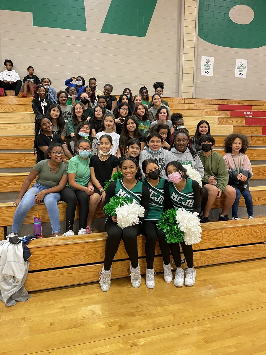 Let’s go basketball!! Pep squad SHOWED UP! 💚🤍 <a href="/MCJHGators/">Mayde Creek JH</a>
