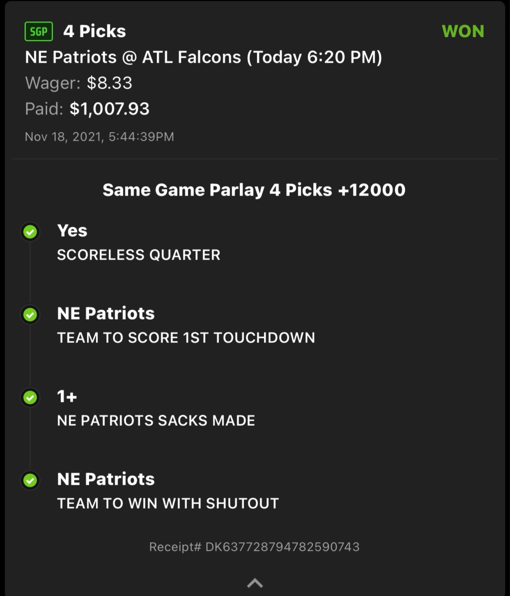 Action Network on Twitter: "This same game parlay is just absurd 😮 $8.33  ➡️ $1,007 💰 (via @BnC2007 | @DKSportsbook) https://t.co/3zpeOoqcjx" /  Twitter