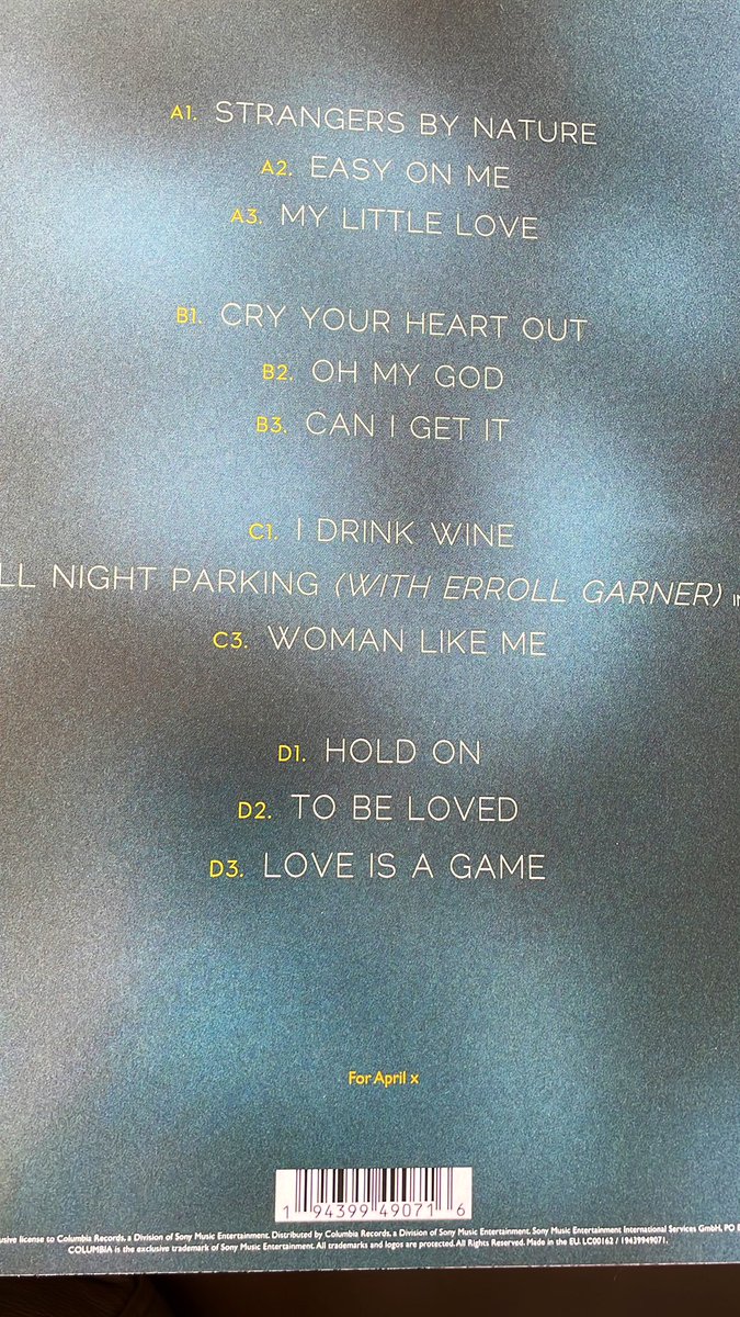_day_drinker's tweet photo. clear vinyl of 30 came today😍 - i noticed on the back it says “For April x”. does anyone know what that means/who that is? https://t.co/LySZ6V9KDn