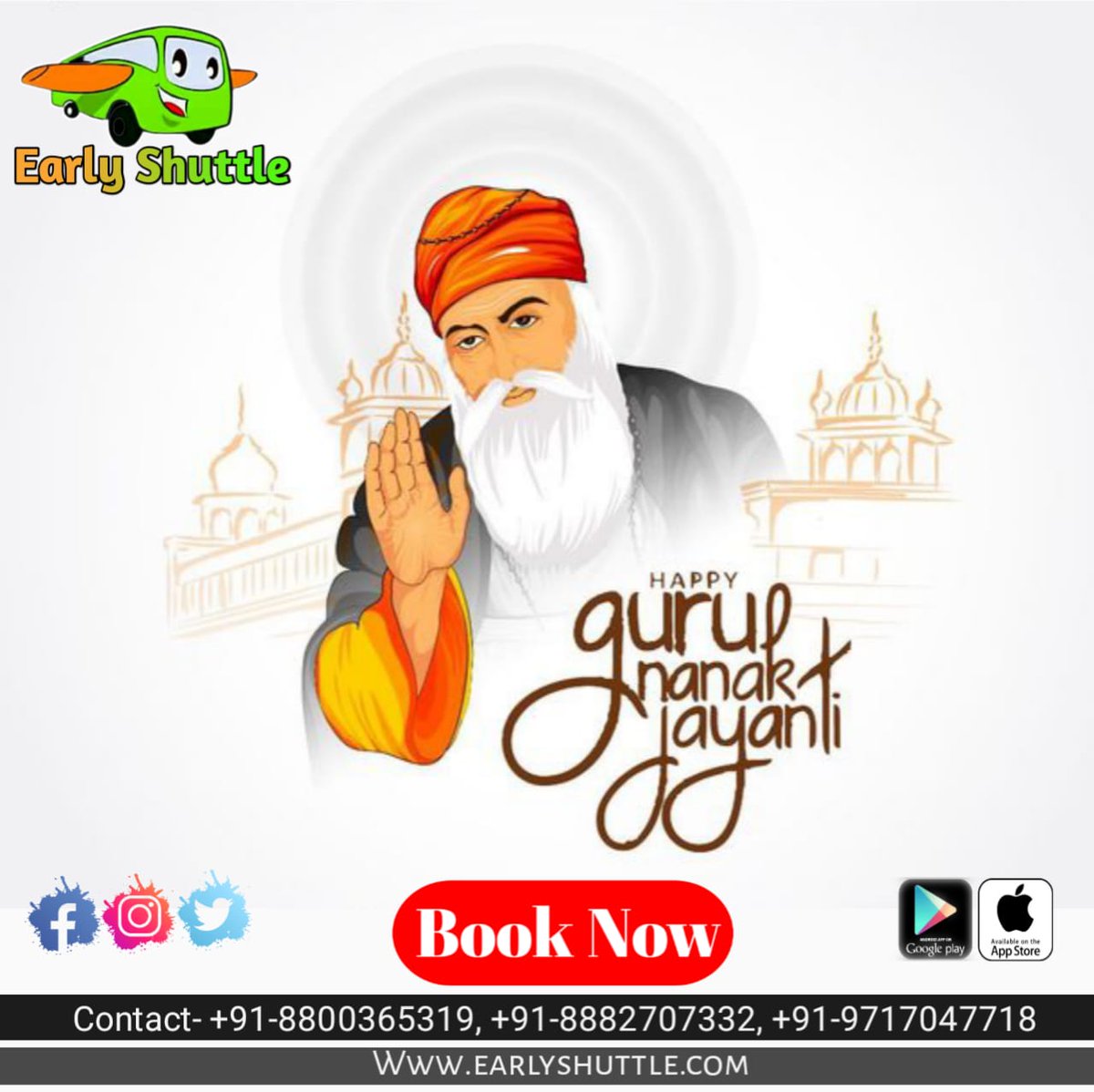 EarlyShuttle's tweet photo. May you be inspired by the greatness of Guru Nanak Ji, who spread the message of peace and harmony
Contact us -8800365319,8882707332,9717047718
You can book your seat through our website https://t.co/9m6zM6x6xO

#GuruPurbGuruNanakDevJi #GuruNanak #gurunanakjayanti2021 #Gurudwara https://t.co/yaC9Y9uocv