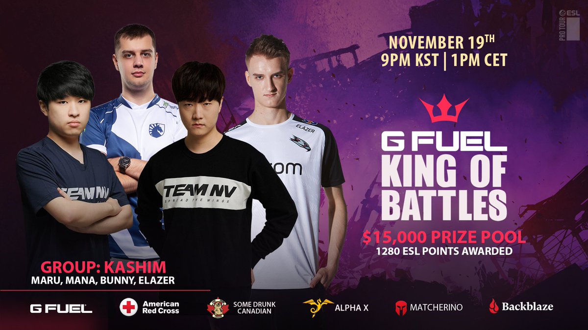 King of battles 2 Mañana!! 
Viernes 19 Noviembre
06:00 AM México 
07:00 AM Perú 
09:00 AM Chile

Grupo Kashim 
Maru Mana Elazer Bunny 
Stream twitch.tv/romsly 

Grupo Darking
Clem Solar Dark Cure
Stream twitch.tv/alexanderenki

Bracket
liquipedia.net/starcraft2/Kin…
