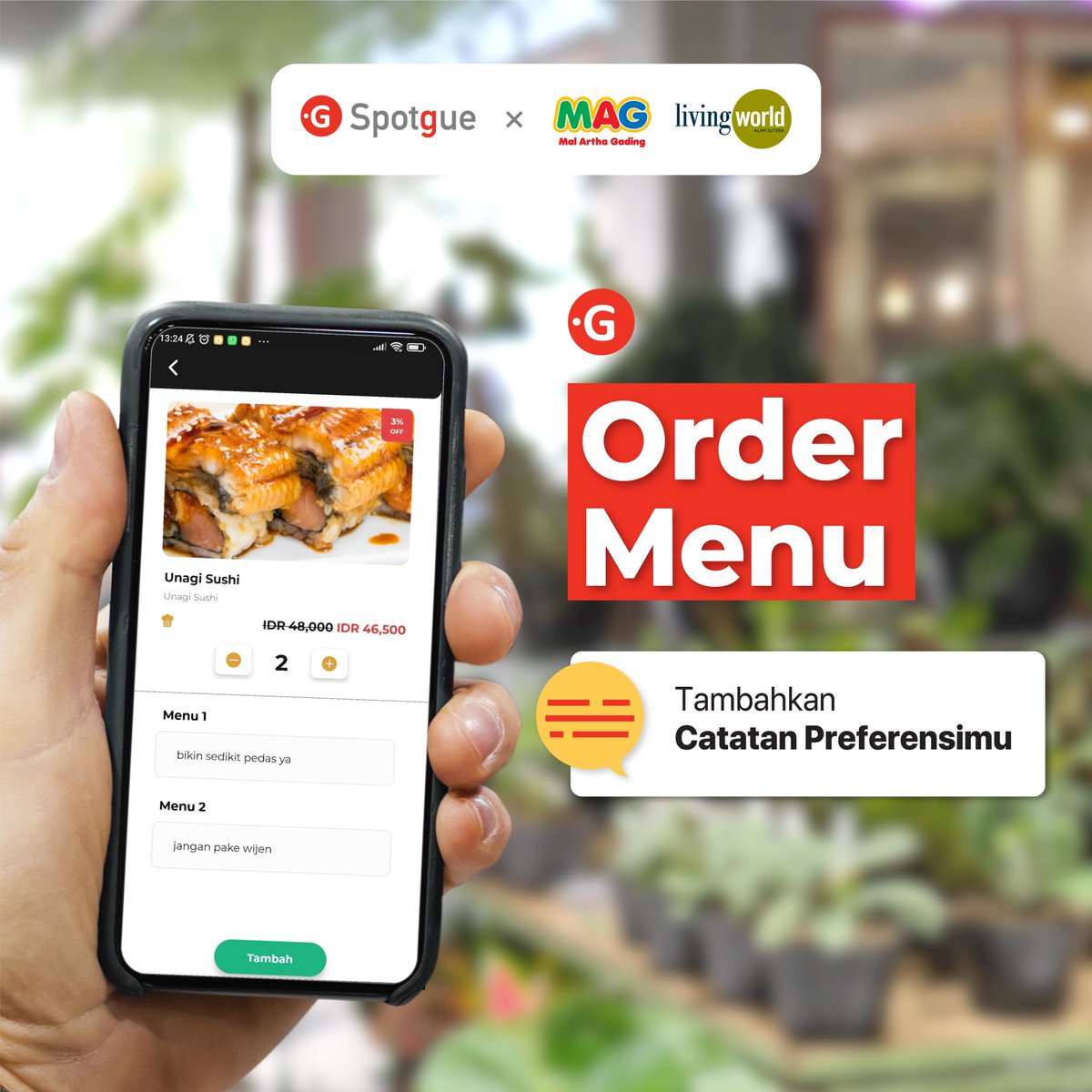 SpotgueOfficial's tweet photo. Kamu alergi bahan makanan tertentu?😟 Pesan hidangan sesuai preferensimu dengan fitur Order Menu di Spotgue! ✨ 

Rasakan pengalaman Cara Baru Ngemall 4.0 melalui aplikasi Spotgue. 

#livingworldalamsutera #malarthagading #Spotgue #BanggaBuatanIndonesia #MakingIndonesia 4.0 https://t.co/GIpCS8fvs4