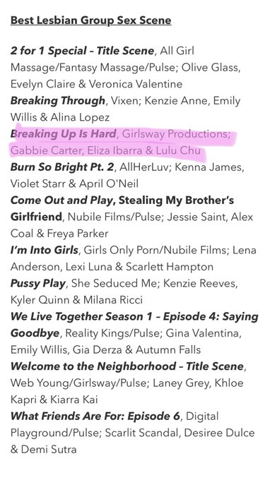 I&rsquo;m blown away that 4(!!) amazing scenes that I was in were nominated for @avnawards this year!! And