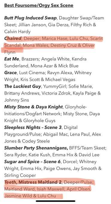 I&rsquo;m blown away that 4(!!) amazing scenes that I was in were nominated for @avnawards this year!! And