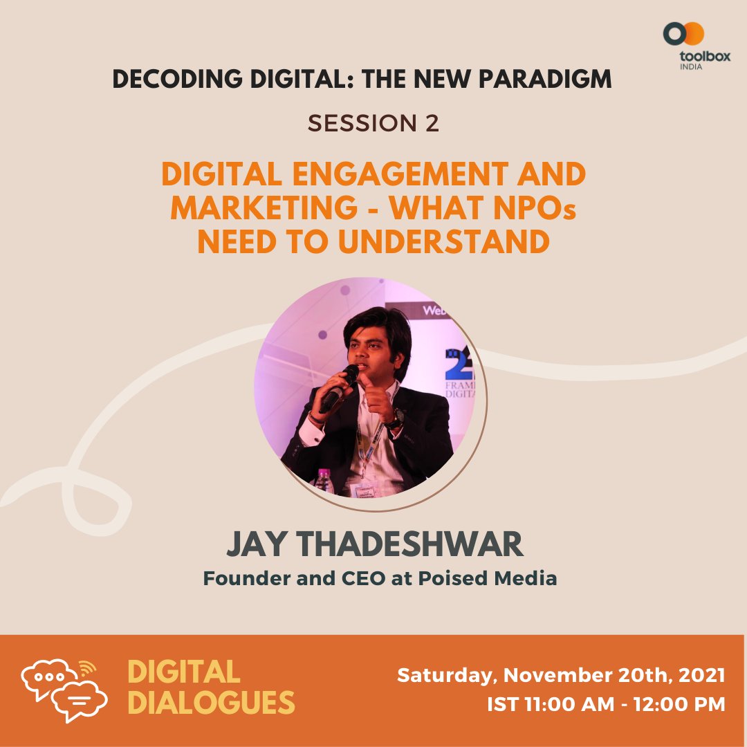 ToolBoxIndia's tweet photo. #DigitalDialogues

Tune in on Saturday, November 20 to hear Jay Thadeshwar talk about the various aspects of digital marketing and its strategies for nonprofit organizations.

Register now: https://t.co/N5CLIRP2Eh

#DecodingDigital #socialmedia https://t.co/dYKzAaA5W5