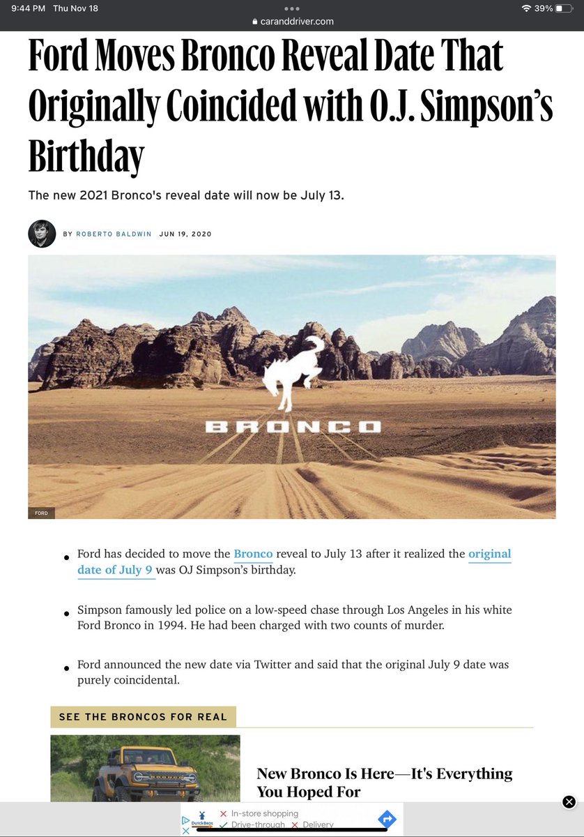 clcjram's tweet photo. @BluthCapital @jimfarley98 @Lincoln The Bronco was revealed with reservations on July 13, 2020. It was originally July 9th but was changed since that coincided with OJ Simpsons birthday. https://t.co/Nl8R5ep9EA