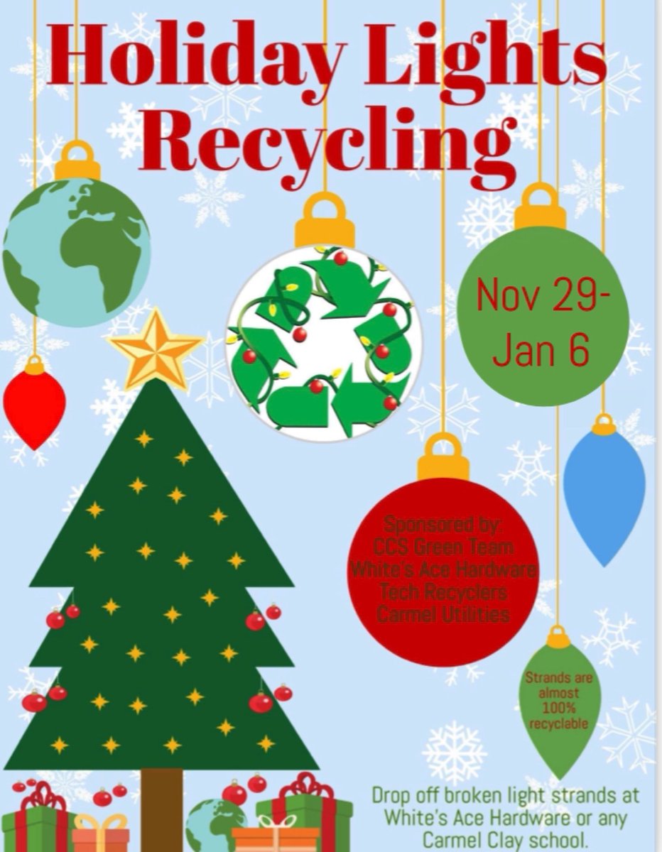 MsHooverBRE's tweet photo. The WBE Green Team will be collecting holiday lights for recycling starting November 29th! ♻️ https://t.co/bmMmjwMRfb