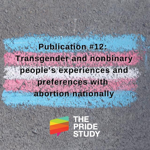 ThePRIDEStudy's tweet image. These are the first study results on what kinds of abortions TGE people have had, what TGE people want and need in abortion care, and how researchers and health care providers can make abortion experiences better.  ow.ly/9Kgr50GQsuP #TransAwarenessWeek #TransHealthMatters