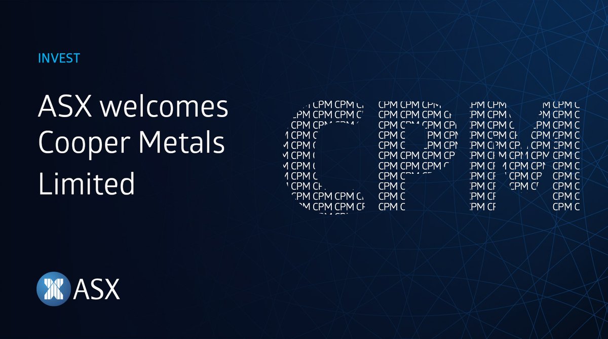 ASX's tweet photo. ASX welcomes Cooper Metals Limited. We wish you every success in the future. https://t.co/KhW4Xzoubm #ListASX #ipowithASX #ASXbell #IPO #service https://t.co/djPgjPe54n