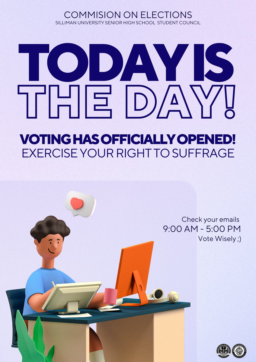 sushssccomelec's tweet photo. โโ๐๐๐๐๐ง๐๐ข๐ก ๐๐๐ฌโโ
Grade 11s, please check your SU emails. Ballots will be opened from 9:00 ๐จ๐ด ๐๐ 5:00 ๐ท๐ด.
Remember, ๐๐๐๐๐ ๐๐๐๐ ๐พ๐๐๐๐๐!!
#CanVoteWillVote
#sushssc11OnElec2021
#LabanSeniorHigh https://t.co/ndPvdV6d1w
