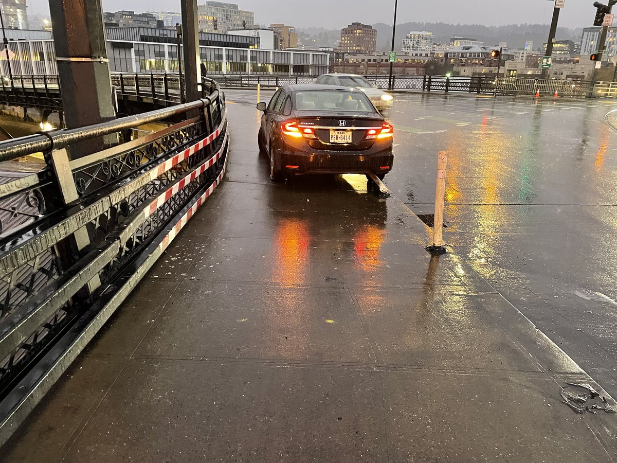 Soooooo….. This is the safest part of the ride from downtown to NE. Look closely and you’ll see the two flat tires and bent wheels from this car flying up over the curb.