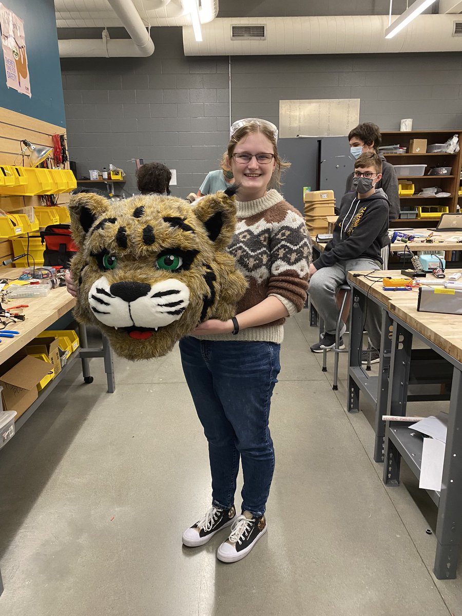 3rd year robotics student Bailey Jensen repaired the fan in Bobby’s head today by soldering the wires for the battery pack! <a href="/blhsbotcats/">BLHS BoTcats</a> <a href="/BL_CTE/">Basehor-Linwood CTE</a>