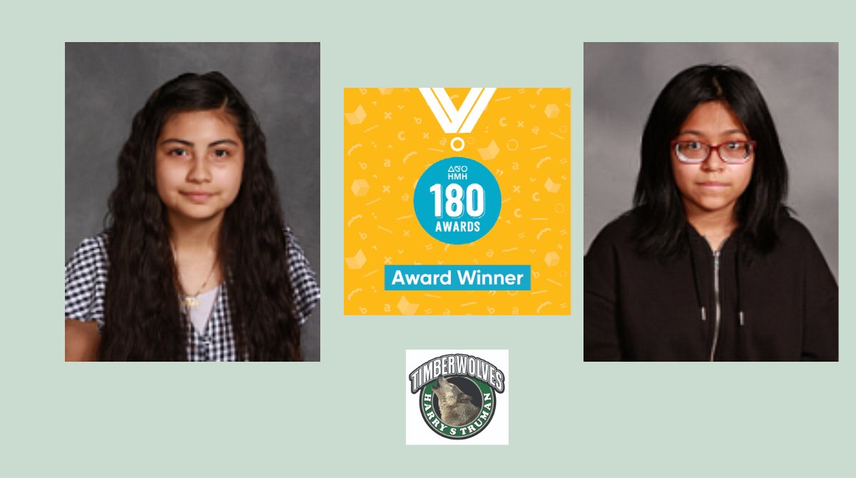 We are proud of Iris and Keila for winning the 2021 HMH 180 Award for the first school quarter. They showed engagement, consistency and perseverance in using the program. Iris and Keila are each of only 30 students in the US to be celebrated. #180Award #HarrySTrumanMiddleSchool