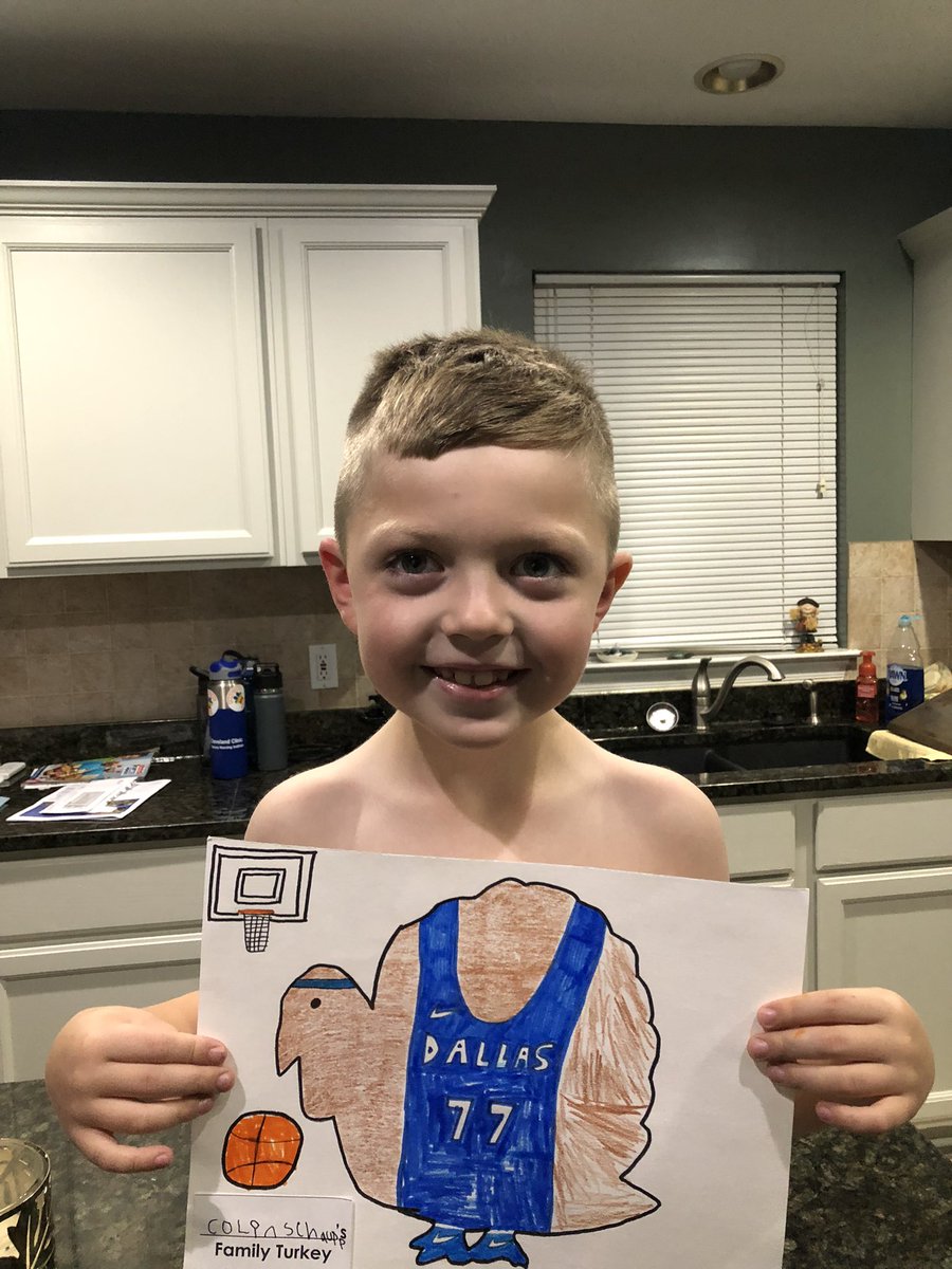 RyanSchaupp's tweet photo. @luka7doncic one of your biggest fans had to decorate his family turkey for school… it had to be rockin a Luka Magic jersey!! https://t.co/Ly4xPgpK2d