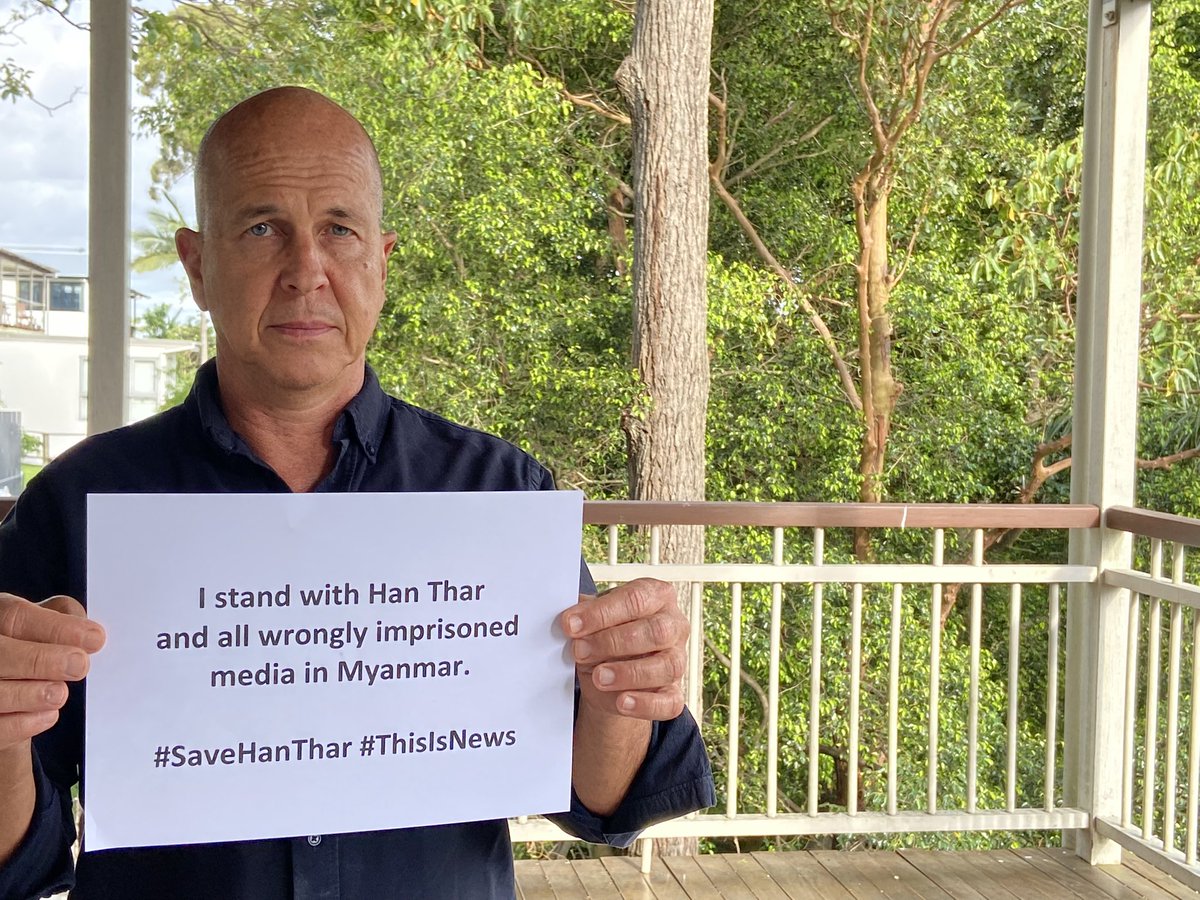 PeterGreste's tweet photo. US journalist #DannyFenster has been released from prison in #Myanmar, but @abcnews stringer Han Thar & more than 40 others are still in prison. After more than 8mos, we are worried for their survival. Join us to #SaveHanThar. #ThisIsNews. @4JournoFreedom #JournalismIsNotACrime https://t.co/M3SXCDNwj8