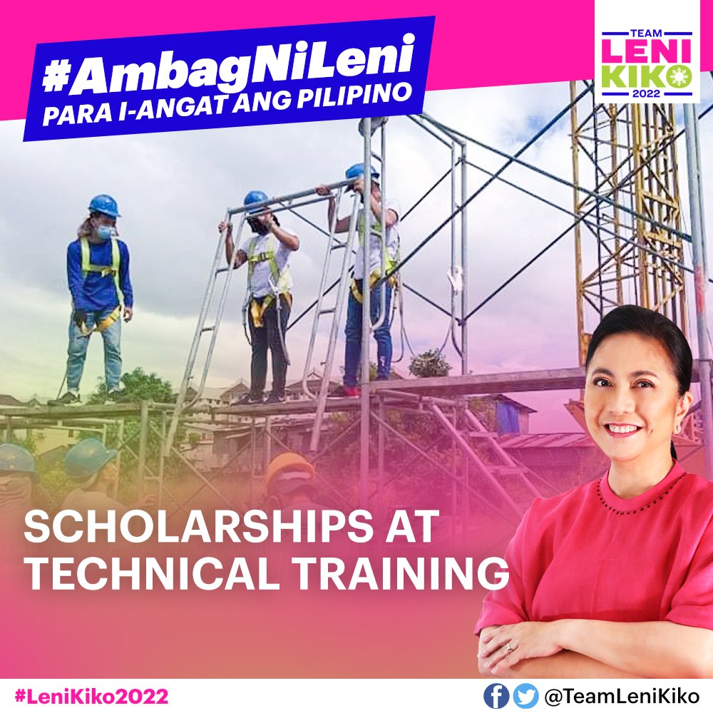 TeamLeniKiko's tweet photo. Naghandog si Leni Robredo ng scholarships, technical training, at iba pang assistance para sa ating mga kabataan at mahihirap para matulungan sila na makapagtapos ng pag-aaral at makahanap ng disenteng trabaho. 

#AmbagNiLeni 
#LeniKiko2022 https://t.co/wRgYyqA2e3