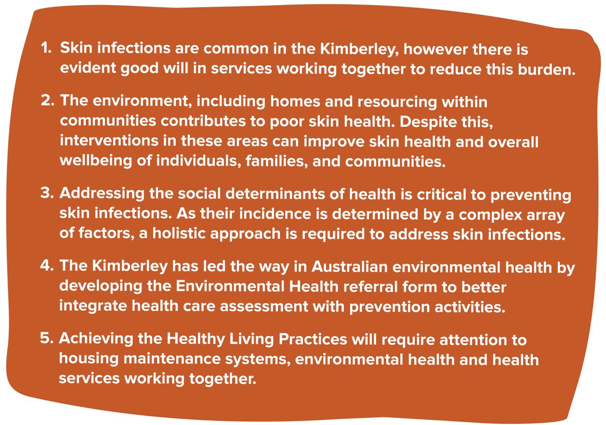 The Situational Analysis had 5 key findings ⬇

All of these aspects are needed to achieve healthy skin for all remote living Aboriginal children and to achieve elimination of scabies and skin sores as public health challenges in the Kimberley and throughout Australia.